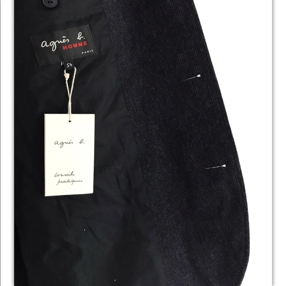 Agnes B | Wool Blend Suit Jacket Mens Size 54 Navy Blue Stripe Notch Lapel